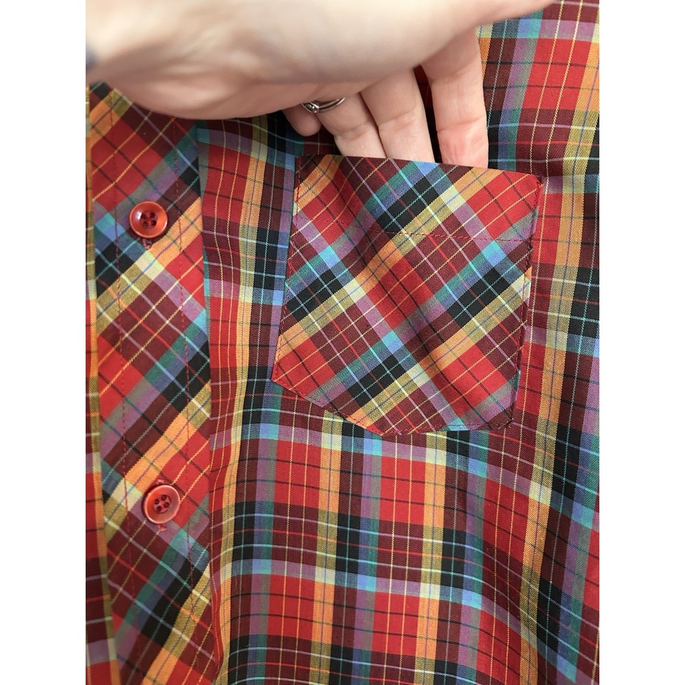 Vintage 1970s Styled By Terry Chicago Plaid Button Up Blouse 12 Western Boho - Picture 5 of 8